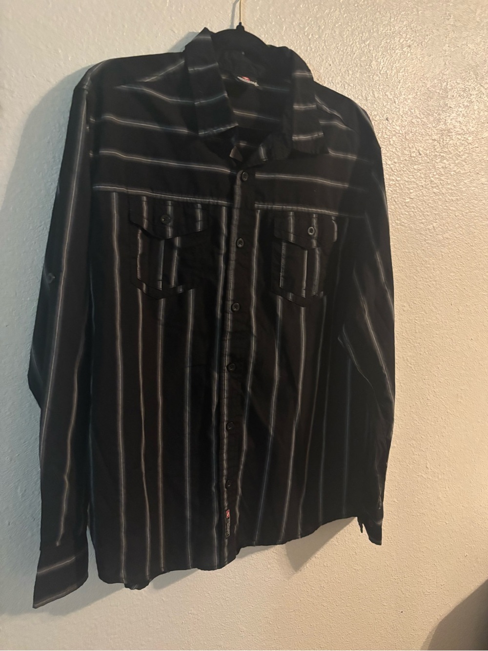 South Pole Black Vertical-Striped Button Front Shirt Jacket